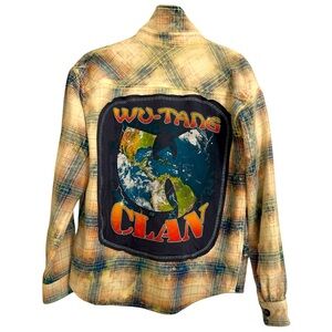 WU TANG CLAN ONE OF A KIND upcycled flannel shacket jacket creation by Rachelle